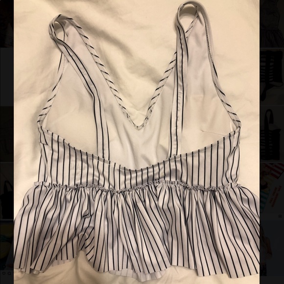 Kortni Jeans Pinstripe V-Neck Peplum Top - Picture 2 of 3